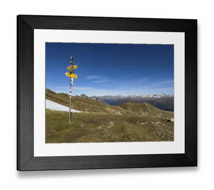 Framed Print : Hiking trail sign at the Chorbschhornhutte