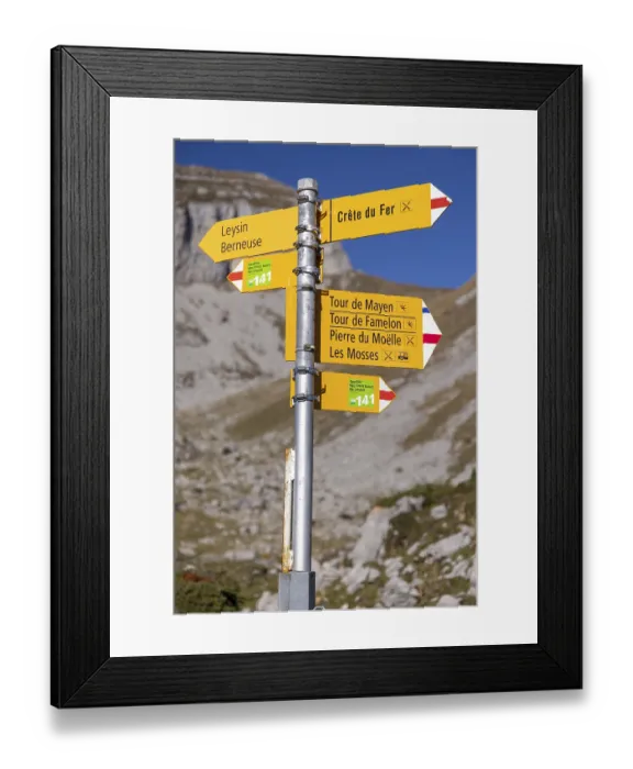 Framed Print : Hiking trail sign, Siedlung Ai