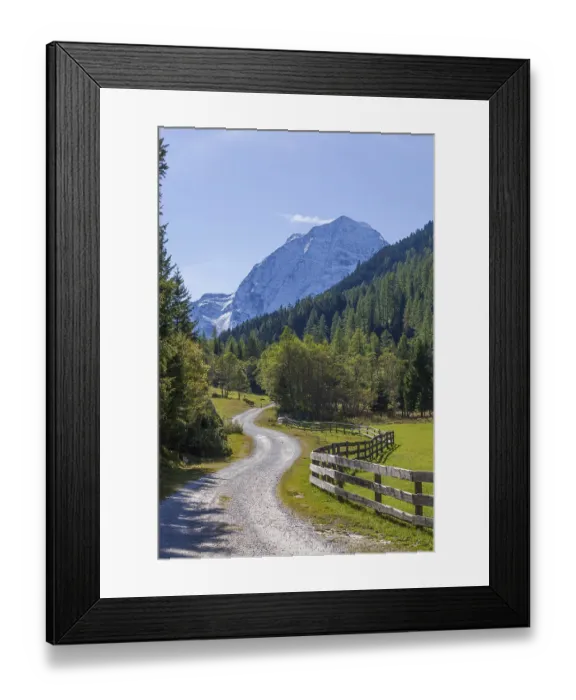 Framed Print : Snowy mountain hawk with forest and hiking trail in autumn