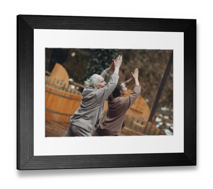 Framed Print : Women doing exercises sports and fitness outdoors
