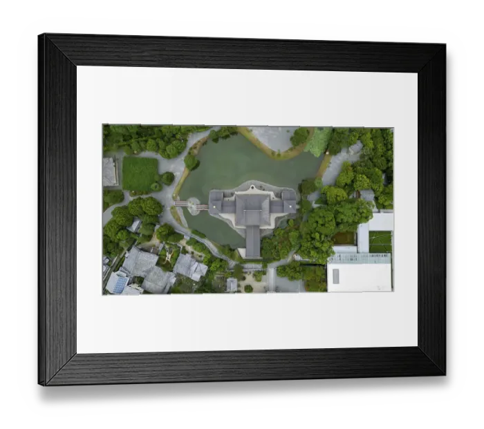 Framed Print : Temple complex in a Japanese village photographed with a drone