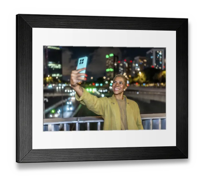Framed Print : Woman with short blonde hair