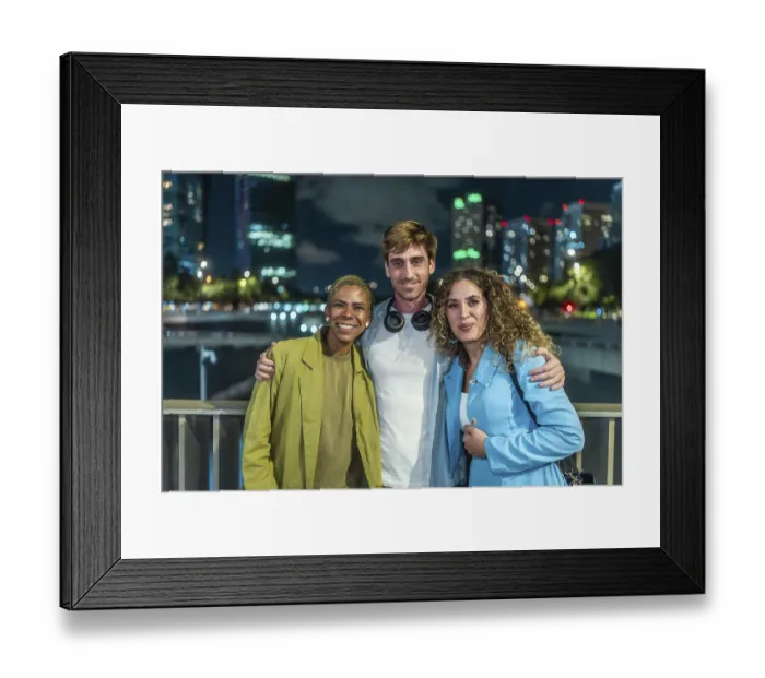 Framed Print : Diverse group of three friends standing arm in arm