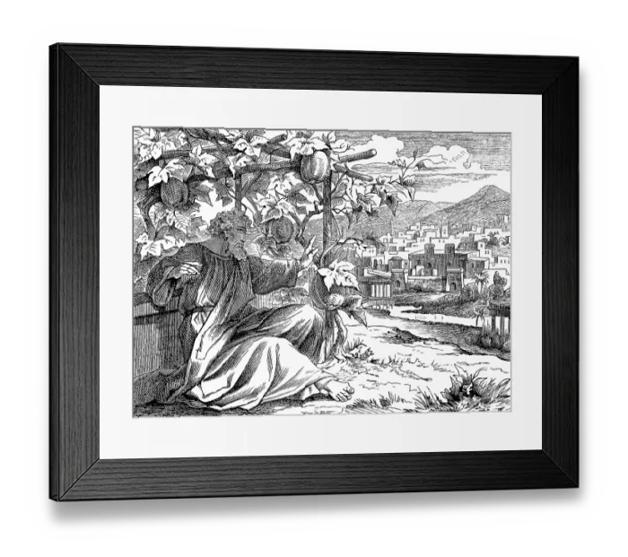 Framed Print : Jonah in front of his pumpkin hut at Nineveh