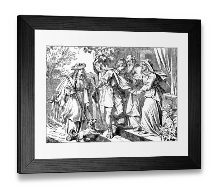 Framed Print : The farewell of Tobias, his parents give him lessons and admonitions along the way