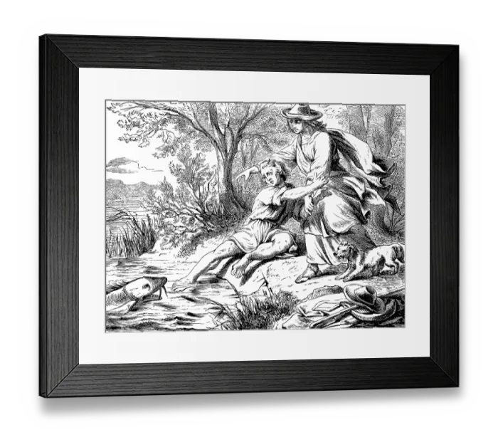 Framed Print : Tobias catches a strange fish in the Tigris