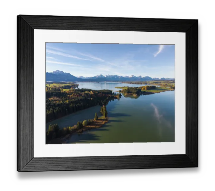Framed Print : Clear reflections of a quiet lake surrounded by forests and mountains in autumn Framed Print : Clear reflections of a quiet lake surrounded by forests and mountains in autumn
