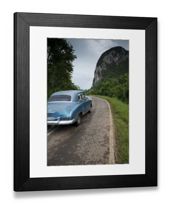 Framed Print : Old american car drive in Cuba rural village