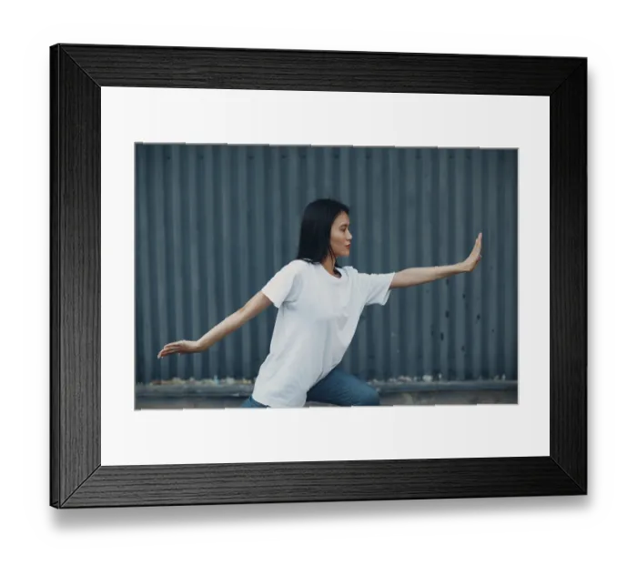Framed Print : Asian young woman doing qigong exercise summer outdoor