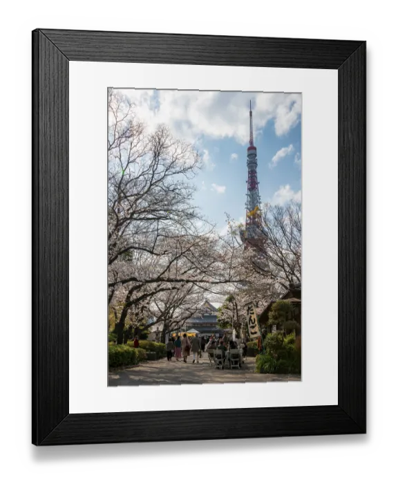 Framed Print : Buddhist temple complex Zojo-ji Temple and Tokyo Tower