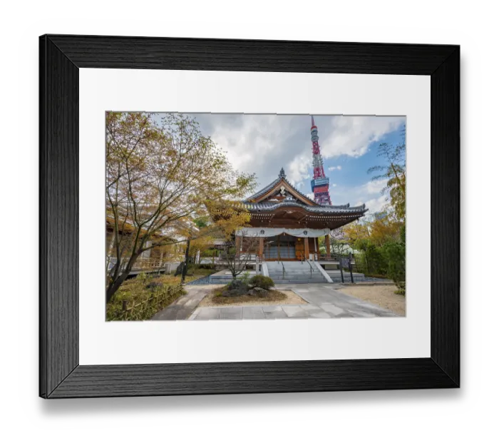 Framed Print : Building in Zojo-ji Temple, Tokyo Tower Tower Tower at the back