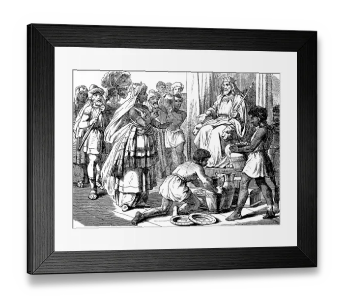 Framed Print : The queen from rich Arabia comes to King Solomon in Jerusalem