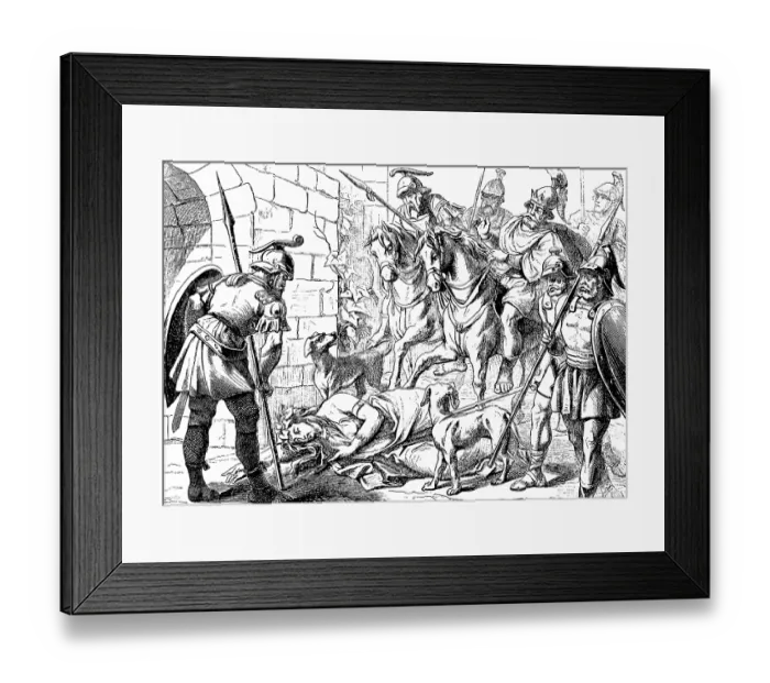 Framed Print : Jezebel falls down, is kicked and dies