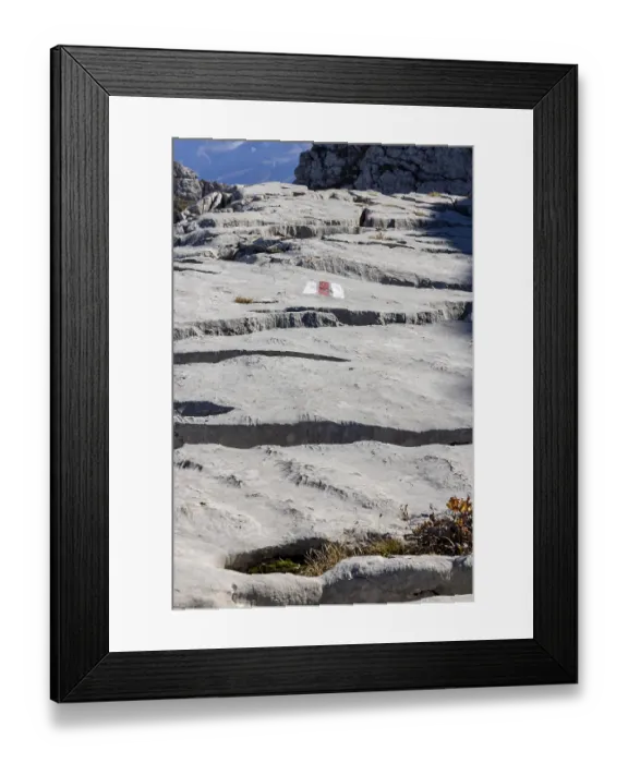 Framed Print : Hiking trail marking, trail sign on limestone Framed Print : Hiking trail marking, trail sign on limestone