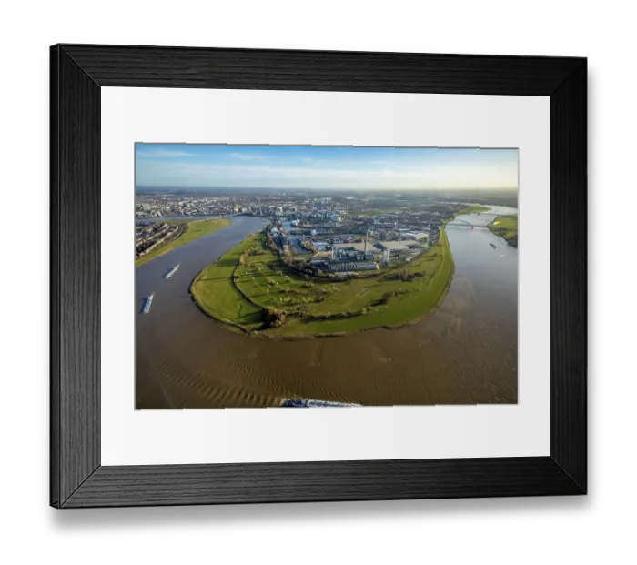 Framed Print : Aerial view, cargo ships, Rhine river Framed Print : Aerial view, cargo ships, Rhine river