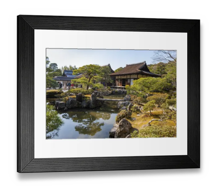 Framed Print : Artfully designed Japanese garden with pond and togudo