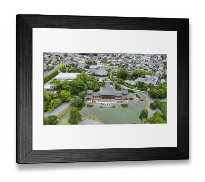 Framed Print : Temple complex in a Japanese village photographed with a drone