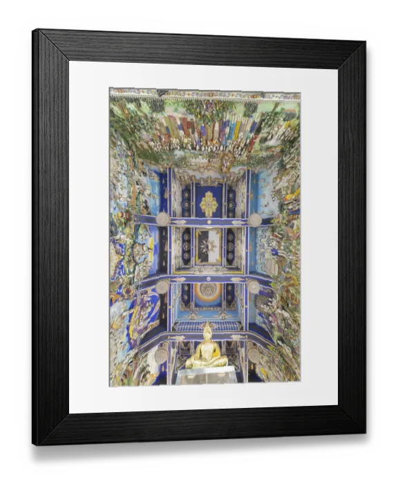 Framed Print : Photo from the frog perspective: art hall with exhibition of non-traditional works of art