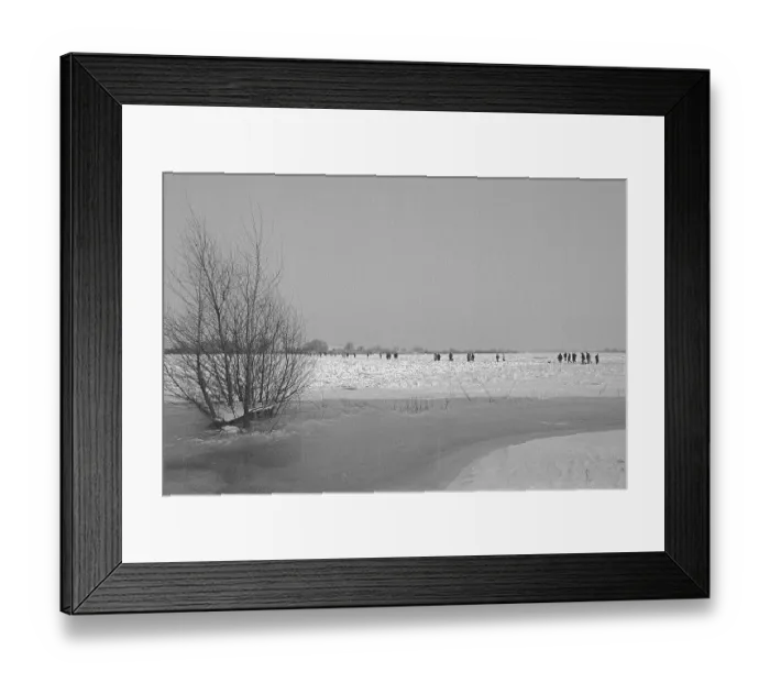 Framed Print : People walk across ice rink, frozen Elbe Framed Print : People walk across ice rink, frozen Elbe