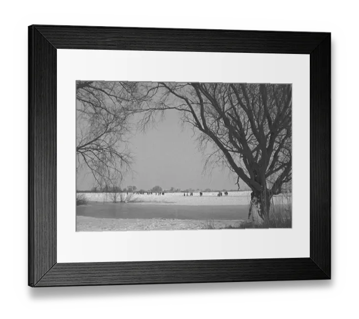 Framed Print : People walk across ice rink, trees Framed Print : People walk across ice rink, trees