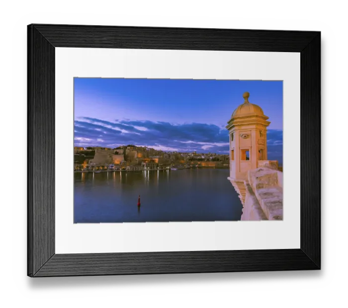 Framed Print : Famous Senglea Guardiola tower and Valletta in Malta