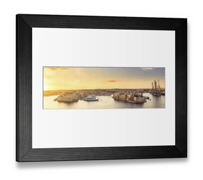 Framed Print : Beautiful panorama of Three Cities and harbour in Malta at sunrise