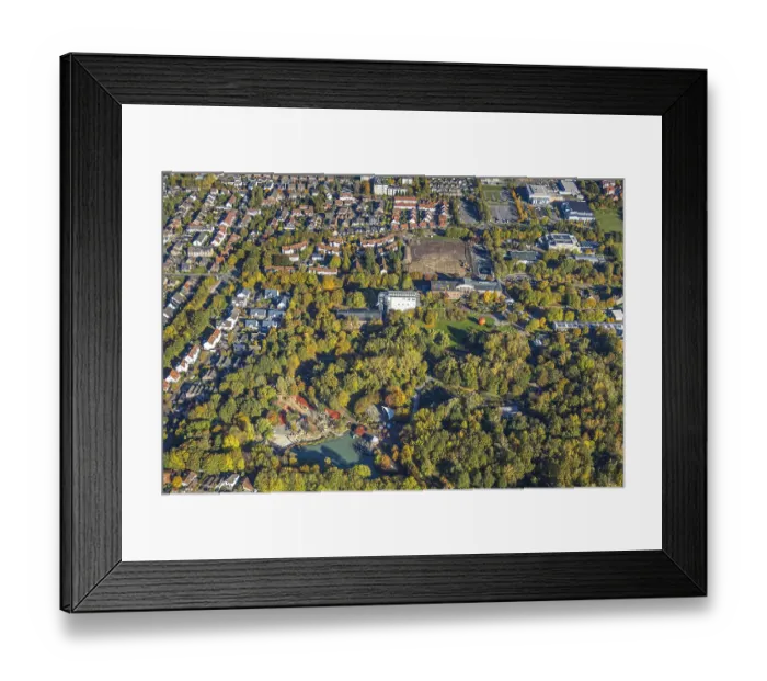 Framed Print : Aerial view, Maximilianpark amusement park with glass elephant
