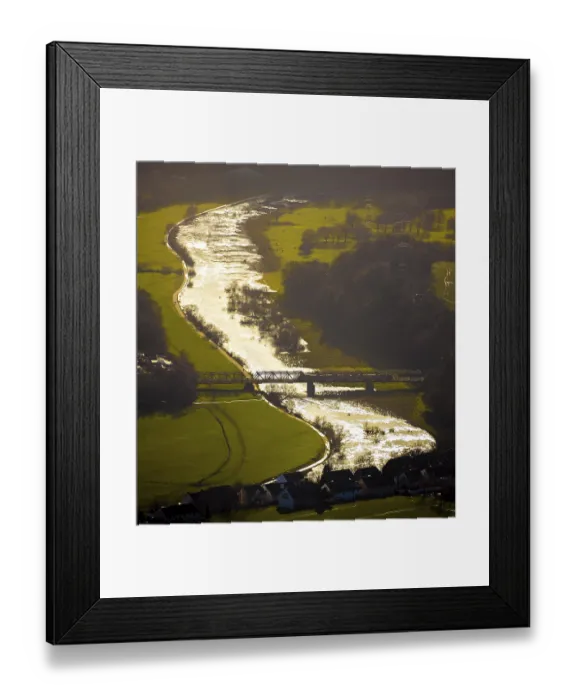 Framed Print : Aerial view, Ruhr river, Hattingen railway bridge