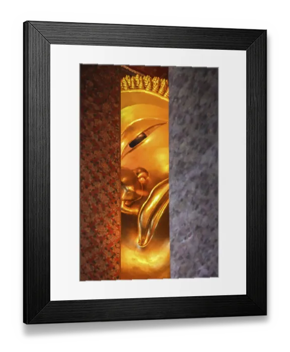 Framed Print : Head of the Reclining Buddha in a temple in Bangkok