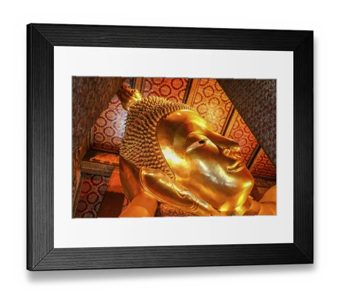 Framed Print : Head of the Reclining Budda in a temple in Bangkok