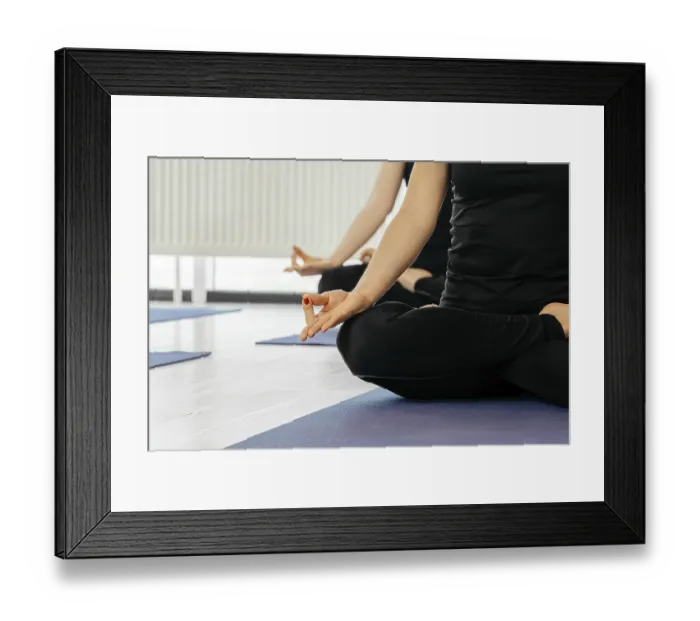 Framed Print : Close up of yoga women sitting in lotus asana