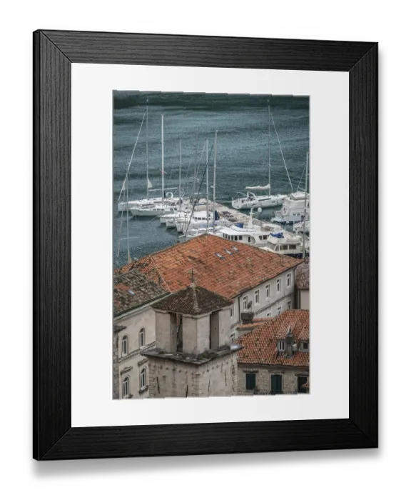 Framed Print : Kotor, Montenegro - April 2018 : Houses and marina in Kotor town
