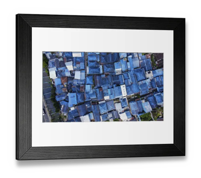 Framed Print : The blue village in Indonesia, photograped with a drone