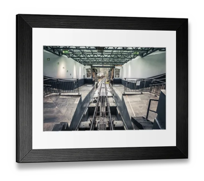 Framed Print : Bergen, Norway - October 2017 : The Floibanen funicular final station at the top of the Mount Floyen