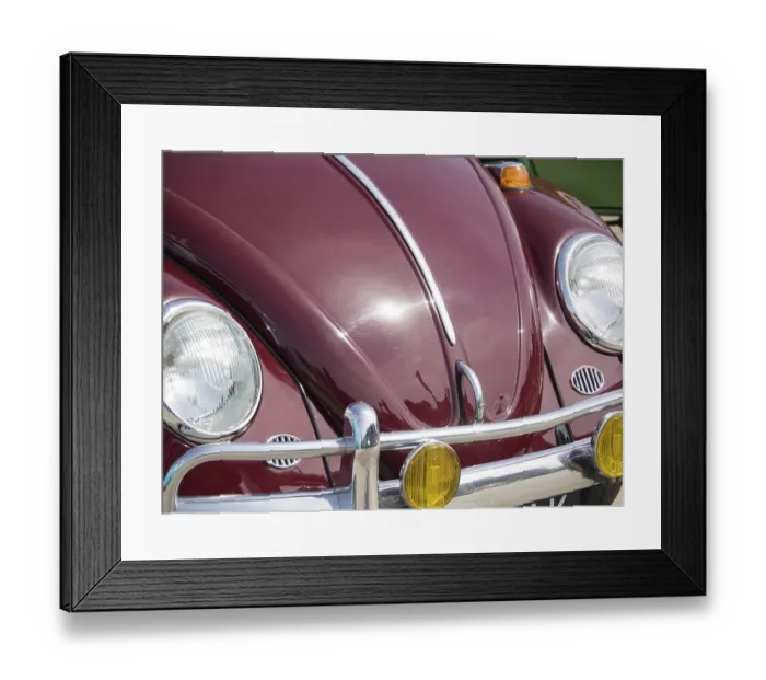 Framed Print : Front view of a red classic car with chrome details and eye-catching headlights Framed Print : Front view of a red classic car with chrome details and eye-catching headlights