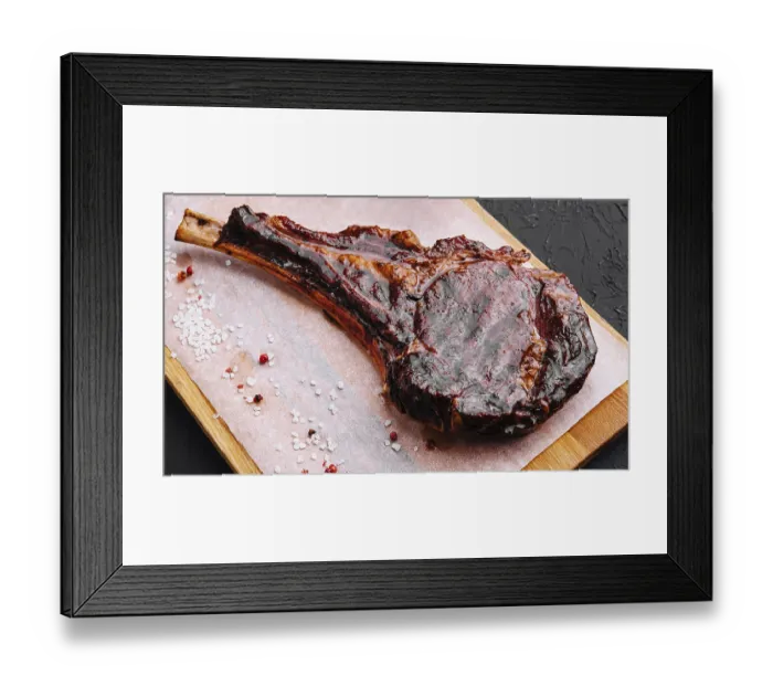 Framed Print : Food, Grilled pork steak on wooden board