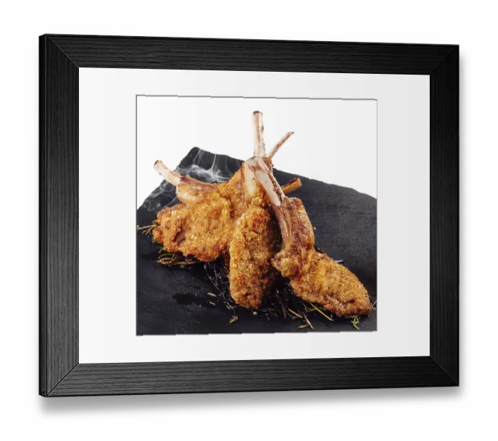 Framed Print : Food, Roasted pork ribs, garnished with onion chips and mashed potatoes