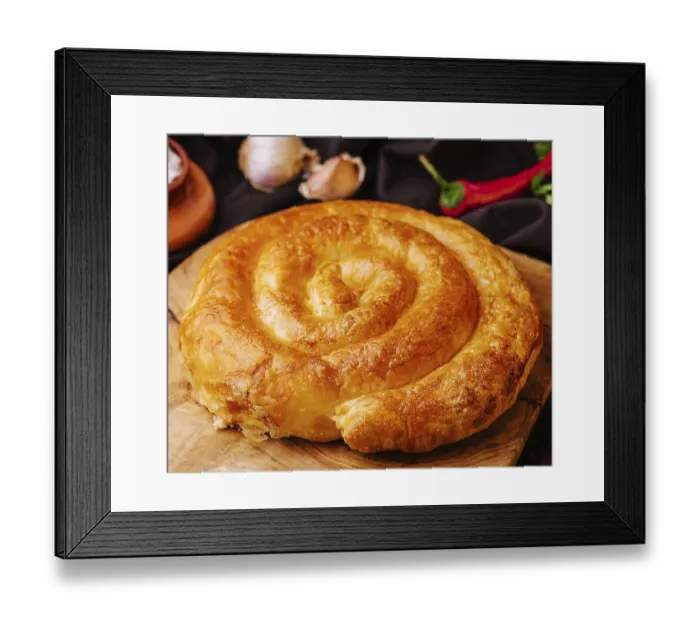 Framed Print : Food, Whole homemade baked traditional Greek cheese pie