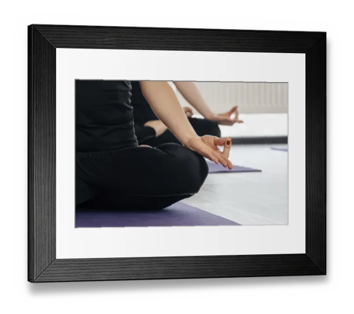 Framed Print : Close up of yoga women sitting in lotus asana