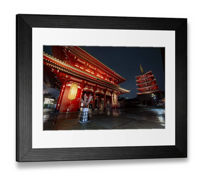 Framed Print : Illuminated five-story pagoda and Hozomon treasure chamber gate of Asakusa Shrine or Senso-ji Temple Framed Print : Illuminated five-story pagoda and Hozomon treasure chamber gate of Asakusa Shrine or Senso-ji Temple