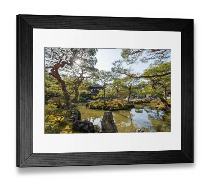 Framed Print : Artfully designed Japanese garden with pond and silver pavilion ginkaku