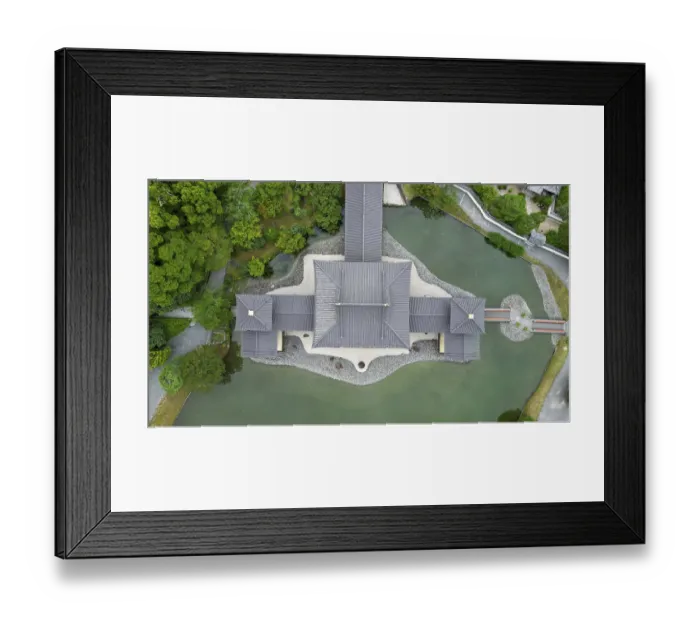 Framed Print : Temple complex in a Japanese village photographed with a drone Framed Print : Temple complex in a Japanese village photographed with a drone