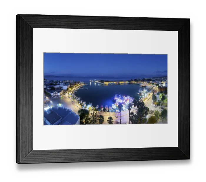 Framed Print : Aerial view, night view, Mandraki harbor Framed Print : Aerial view, night view, Mandraki harbor