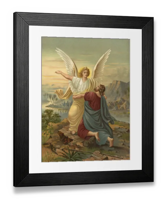 Framed Print : Biblical scene, Bible, Jacob wrestling with the angel of the Lord