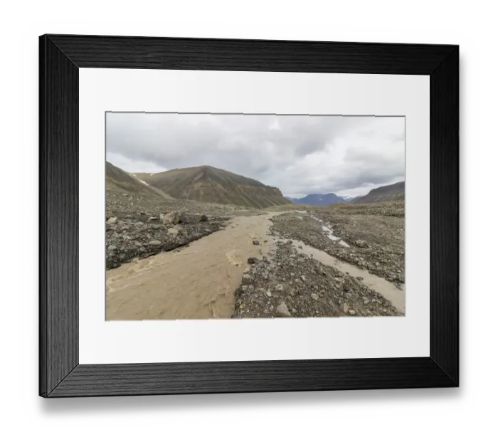 Framed Print : Brown river, the melting water from the Longyear Glacier Framed Print : Brown river, the melting water from the Longyear Glacier