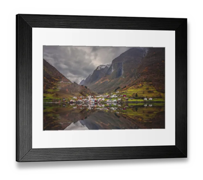 Framed Print : Small homes on the shore of a fjord photographed from a Fjords sightseeing cruise boat leaving Flam in autumn Framed Print : Small homes on the shore of a fjord photographed from a Fjords sightseeing cruise boat leaving Flam in autumn