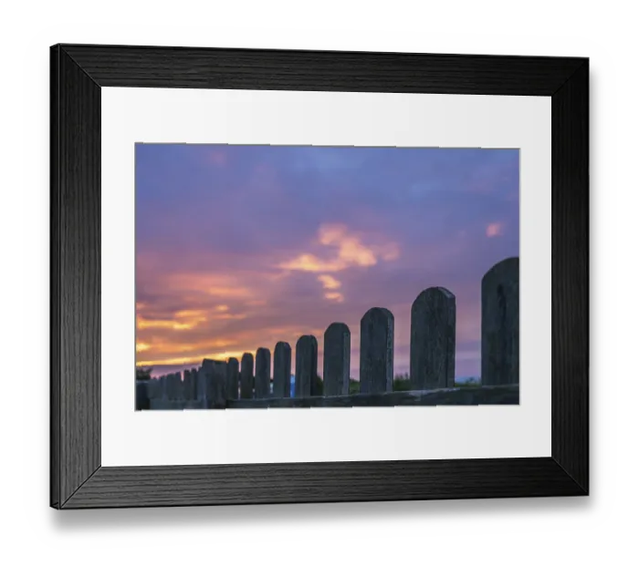 Framed Print : Wooden fence and the beautiful sky at sunset over the Cornish coast
