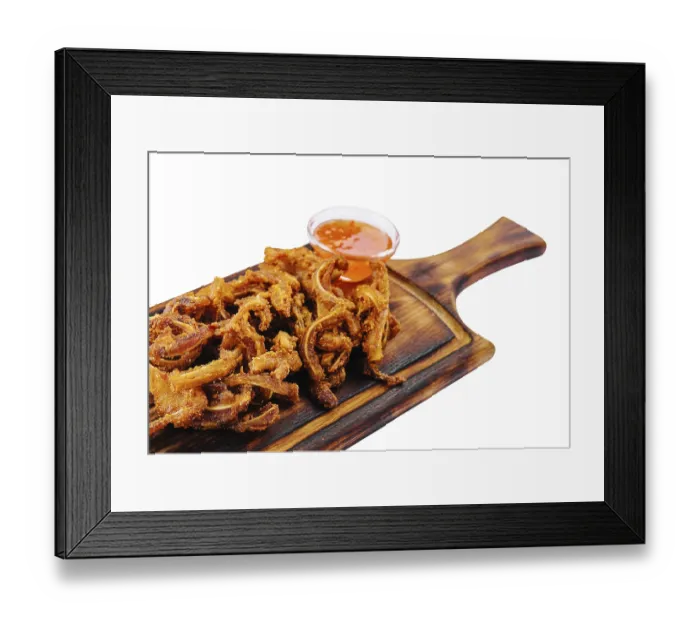 Framed Print : Food, Fried pork ears served on wooden board