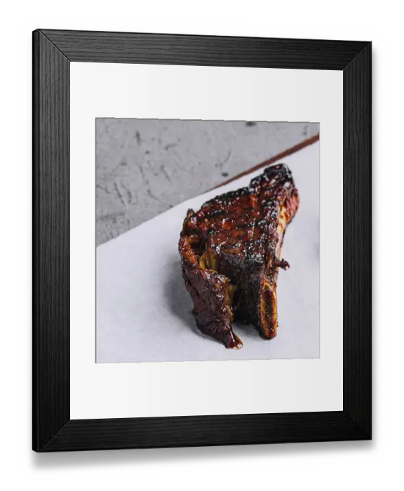 Framed Print : Food, Baked pork ribs close up Framed Print : Food, Baked pork ribs close up