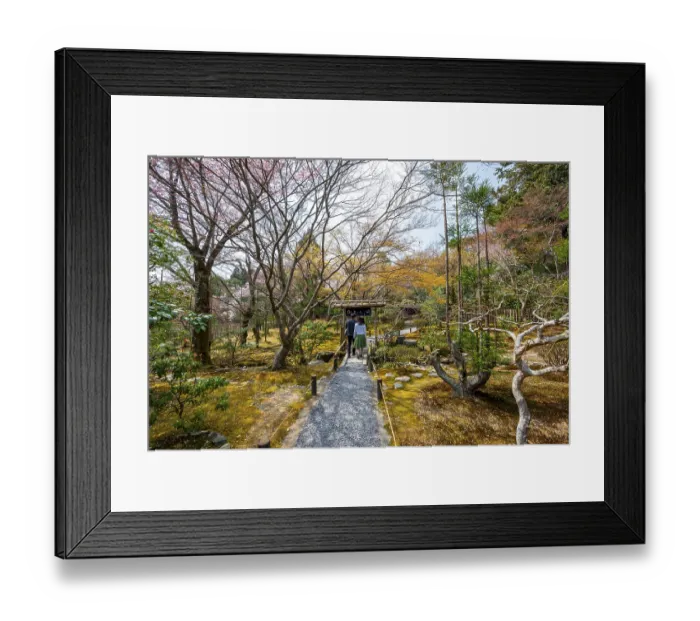 Framed Print : Visitors on a path in the Japanese garden of Ryoan-ji Temple